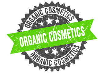 Obraz premium organic cosmetics stamp. grunge round sign with ribbon