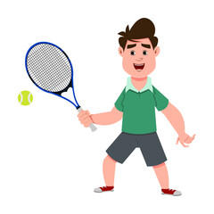 Naklejka na ściany i meble cute boy playing tennis. Cute kid flat style character for design, motion or design.
