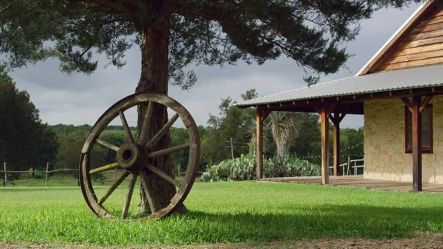Establishing shot of a house on a ranch in Texas.