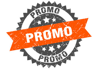 promo stamp. grunge round sign with ribbon