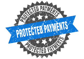 protected payments stamp. grunge round sign with ribbon