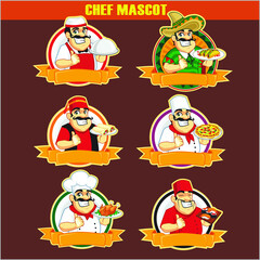 chef logo mascot cartoon in vector