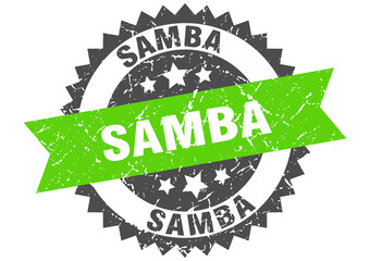 samba stamp. grunge round sign with ribbon