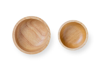 Wood bowl isolated on white background, Top view.
