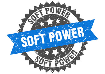 soft power stamp. grunge round sign with ribbon