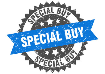 special buy stamp. grunge round sign with ribbon