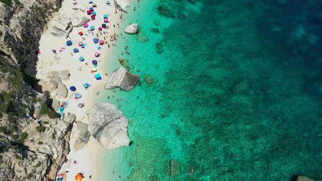 Cala Mariolu view from above. Cala Mariolu famous beach. Italy Sardinia Nuoro province National Park of the Bay of Orosei and Gennargentu Cala Mariolu listed as World Heritage. Sardinia, Italy.