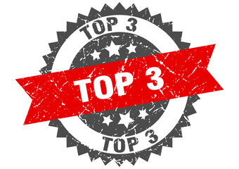 top 3 stamp. grunge round sign with ribbon