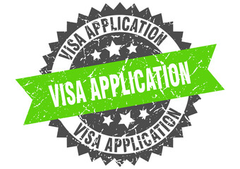 visa application stamp. grunge round sign with ribbon