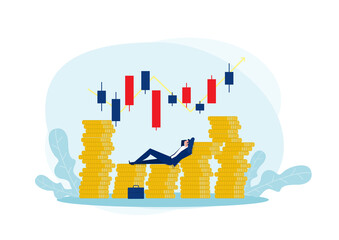 Millionaire Businessman rich money With market stock trade Vector Illustration.
