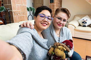 A young couple taking a selfie