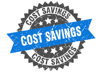 Obraz premium cost savings stamp. grunge round sign with ribbon