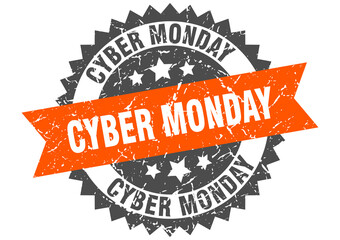 cyber monday stamp. grunge round sign with ribbon