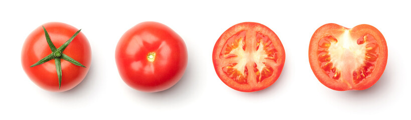 Collection of red tomatoes isolated on white background