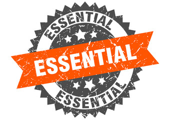 essential stamp. grunge round sign with ribbon