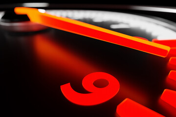 3D illustration car  tachometer  closeup.  Sign and symbol on car dashboard. Close-up scale digits.