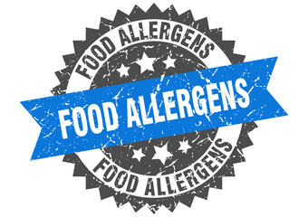 food allergens stamp. grunge round sign with ribbon