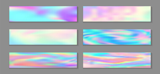 Fototapeta premium Holography surreal flyer horizontal fluid gradient princess backgrounds vector collection. 