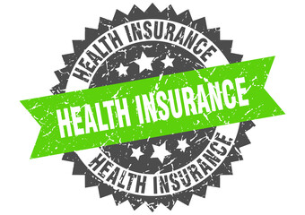 health insurance stamp. grunge round sign with ribbon