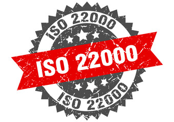 Obraz premium iso 22000 stamp. grunge round sign with ribbon