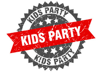 kids party stamp. grunge round sign with ribbon