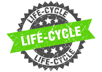 life-cycle stamp. grunge round sign with ribbon