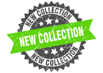 Obraz premium new collection stamp. grunge round sign with ribbon