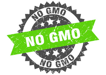 no gmo stamp. grunge round sign with ribbon