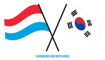 Luxembourg and South Korea Flags Crossed And Waving Flat Style. Official Proportion. Correct Colors.