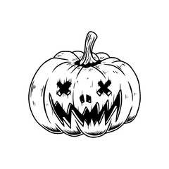 Illustration of scary halloween pumpkin. Design element for poster,card, banner, sign, emblem. Vector illustration