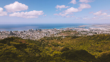 Aerial City of Honolulu, House in the forest, Oahu, Hawaii