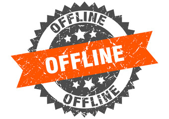 offline stamp. grunge round sign with ribbon