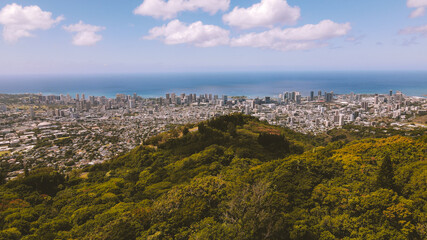 Aerial City of Honolulu, House in the forest, Oahu, Hawaii