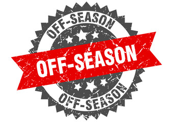 off-season stamp. grunge round sign with ribbon