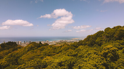 Obraz premium Aerial City of Honolulu, House in the forest, Oahu, Hawaii