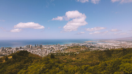 Fototapeta na wymiar Aerial City of Honolulu, House in the forest, Oahu, Hawaii