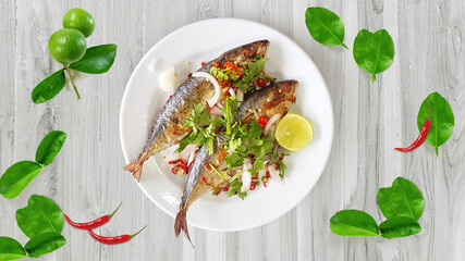 Thai food. Salted mackerel. Salty. Decorate and eat. Put on a white plate