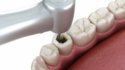 Premolar tooth restoration with composite filling. Medically accurate tooth 3D animation.