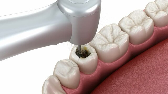 Premolar tooth restoration with composite filling. Medically accurate tooth 3D animation.