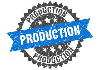 Obraz premium production stamp. grunge round sign with ribbon