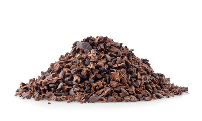  cacao beans, isolated on white background. Roasted and aromatic cocoa beans, natural chocolate.