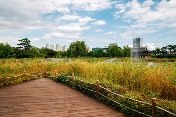 Fototapeta premium Songdo International City Michuhol Park in Incheon, Korea.