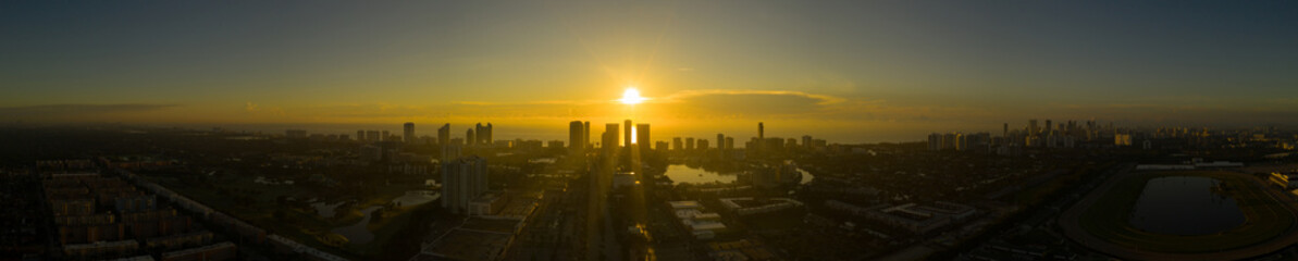 Fototapeta na wymiar Beautiful sunrise aerial panorama Florida Hallandale Broward County