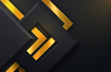 Background with black diamond shapes. Abstract layered papercut decoration textured with golden element pattern. 3d backdrop with square shape layers. realistic 3d render vector illustration