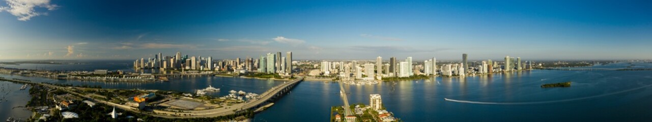 Beautiful Miami panorama photo Biscayne Bay and bridges to Downtown