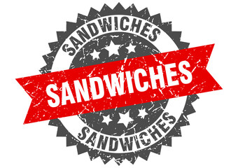 sandwiches stamp. grunge round sign with ribbon