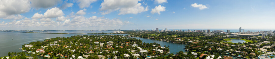 Fototapeta na wymiar Aerial panorama Sunset Islands Miami Beach FL a residential neighborhood
