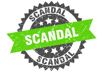 scandal stamp. grunge round sign with ribbon