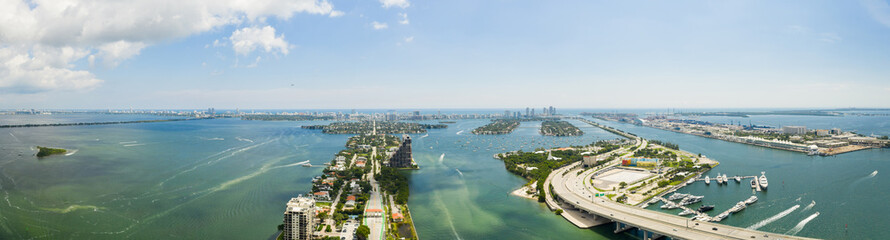 Aerial panorama Port Miami and bridges to the beaches