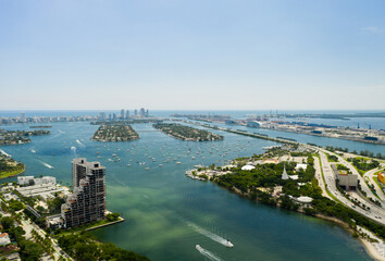 Beautiful aerial scene Miami Beach islands and boats